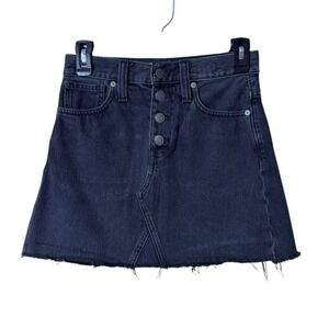 Madewell Button Fly Y2K Denim Mini Skirt Size 23 Black Y2K‎ 90s Festival Grunge
